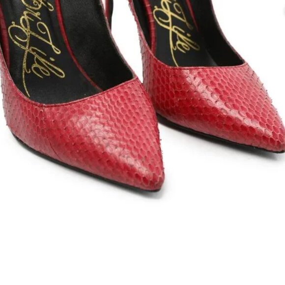 Lust For Life KRUSH Leather Snakeskin Pumps Stilettos Sexy Red Vamp High Heels - Picture 9 of 13